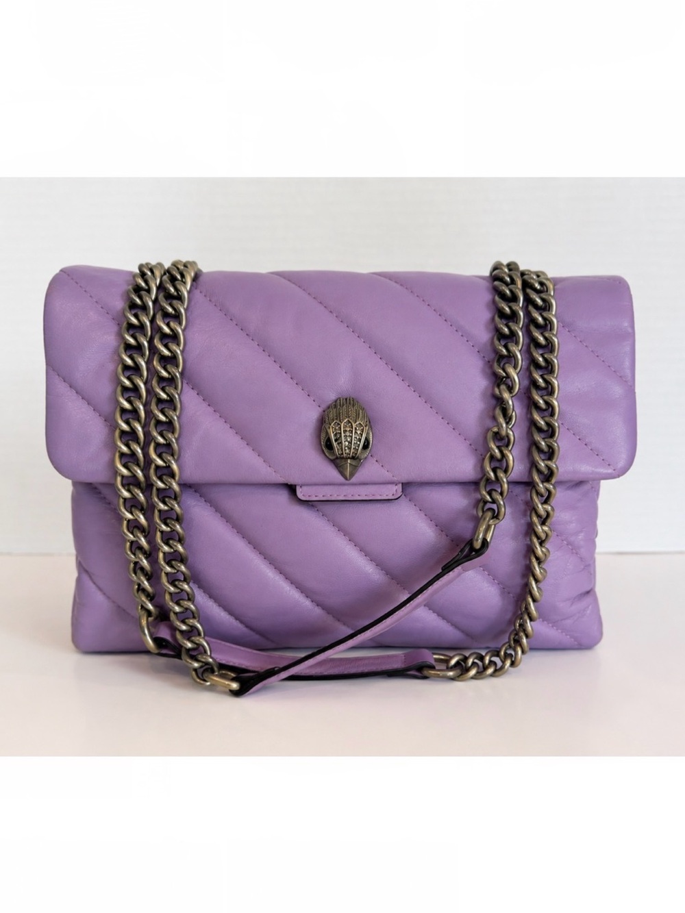 Kurt Geiger London Kensington Purple Quilted Leather Eagle Chain Shoulder Bag